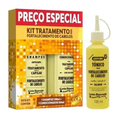 Kit Fortalecimento Gota Dourada Sh 300ml + Cond 300ml + Tônico 100ml