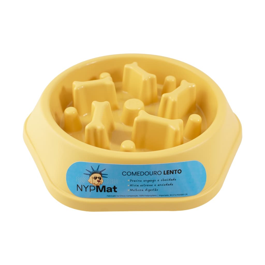 Comedouro Lento Educador Para Cães Modelo Osso Amarelo