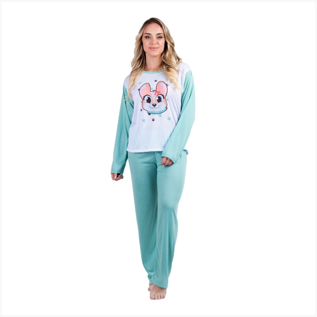 Pijama Feminino Estampado Longo Confortável Inverno Roupa De Dormir Colorida Moda Feminina Adulto 314