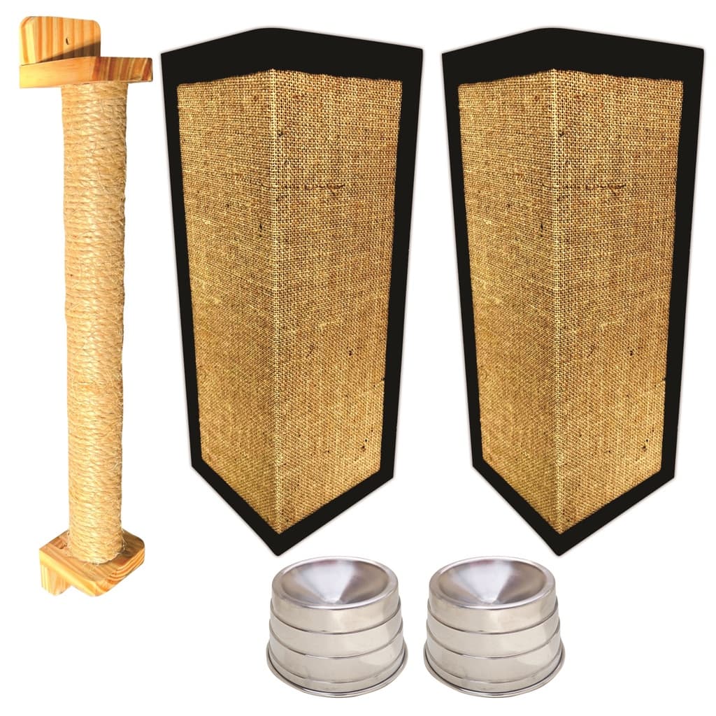 2 Arranhador Sisal Sofá + 1 Arranhador Poste Parede + 2 Comedouro Ergonômico Gato