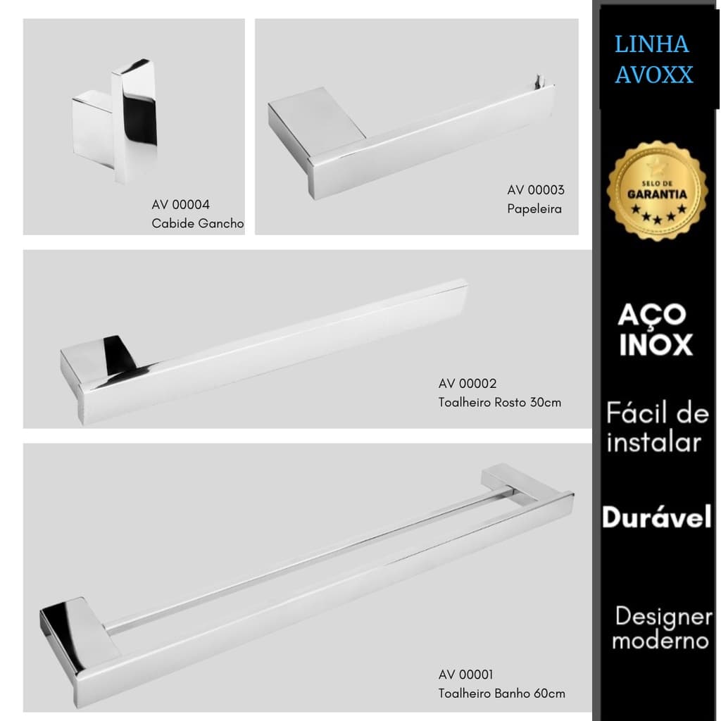 KIT ACESSÓRIO BANHEIRO AVOXX INOX POLIDO CROMADO