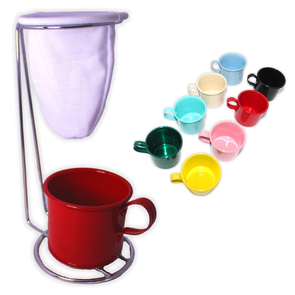 Conjunto Coador Café Mini + Filtro Pano + Caneca Esmaltada