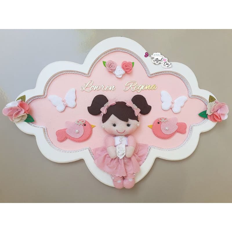 Quadro decorativo Porta Maternidade Nuvem MDF Menina