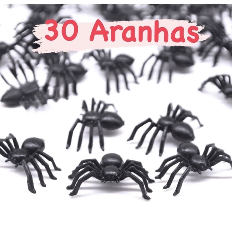 Kit 30 Aranhas Plásticas Decorativas para Festas - Preto, 4x4x1,5cm, Ideal para Halloween