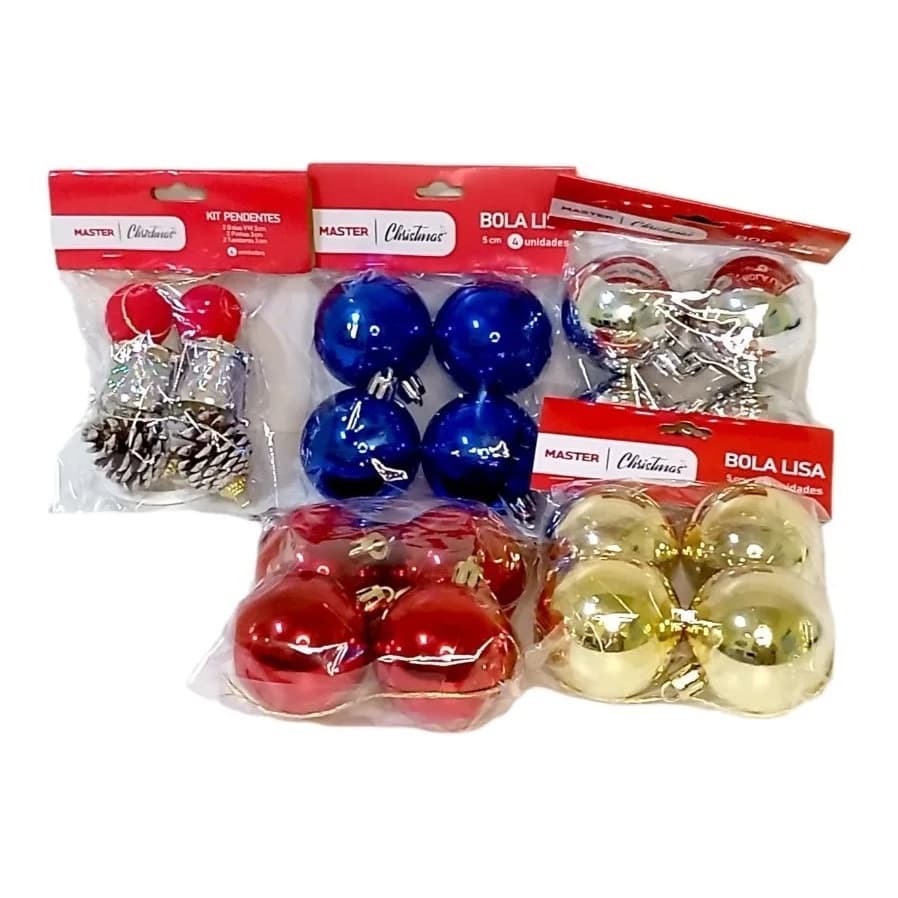 Kit 16 Bolinha Decorar Árvore Natal 5cm Lisas + 6 Pendentes