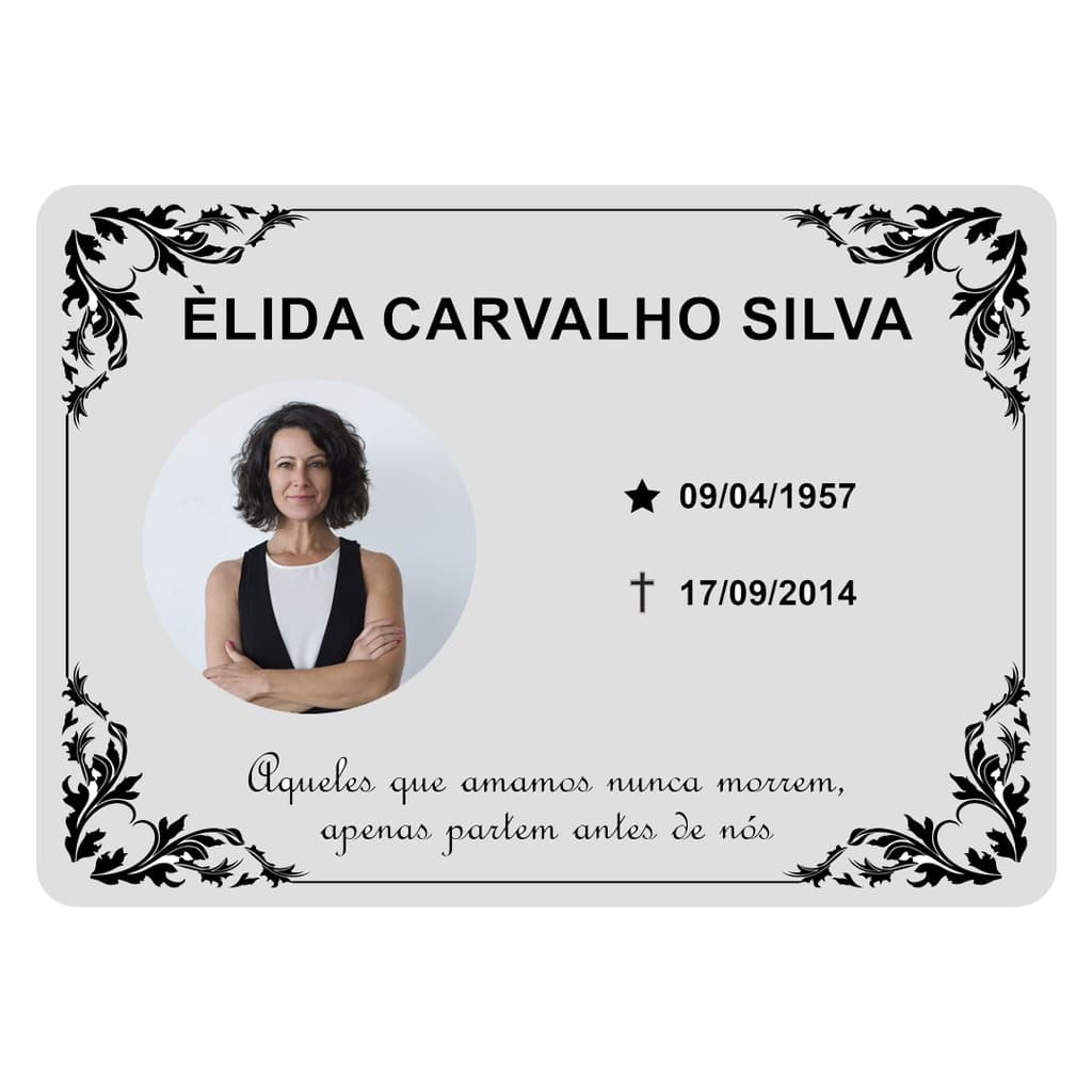 Placa de Metal para Jazigo Cemitério, Túmulo, Homenagem 20x28cm