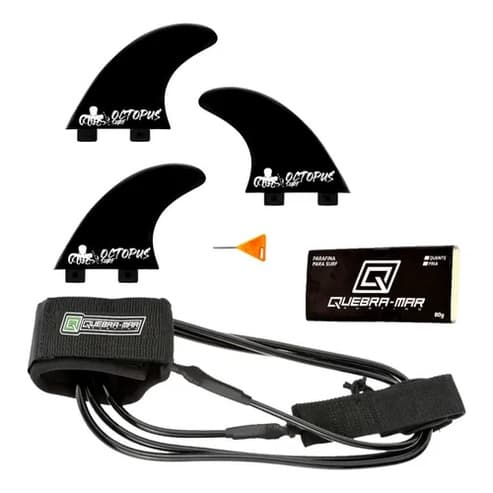 Leash Quebra-Mar Para Prancha De Surf 6´+ Jogo De Quilhas M3 Octopus + Parafina 80g