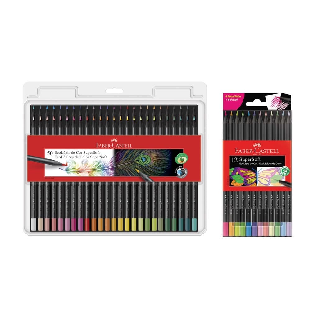 Lapis de cor 50 cores Super soft + 12 Lápis de cor (6 cores neon + 6 cores pastel) Faber-Castell