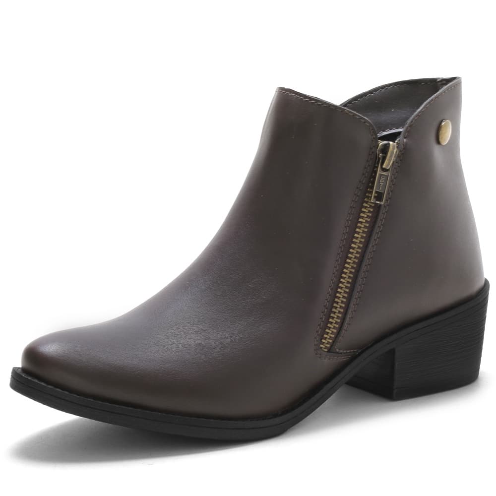 Bota Sartre Cano Curto Salto 4cm Café Sola Preta