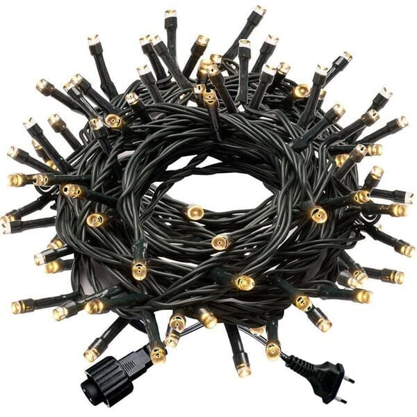Kit 9 Cordão 100 Led Fixo Branco Morno Fio Verde Blindado 220v