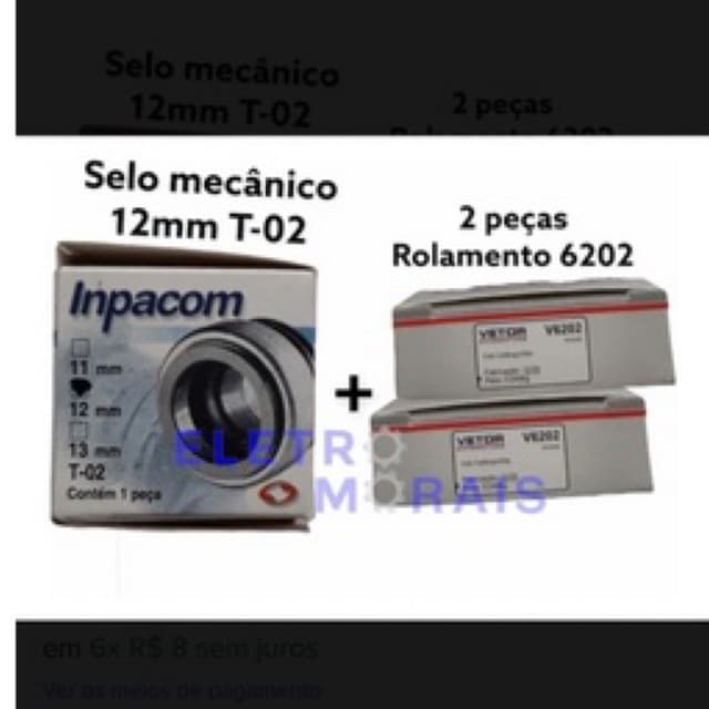 Kit Reparo Da Bomba Ferrari Idb50 De 1cv (selo Mecanico 12mm + 2 rolamentos 6202)