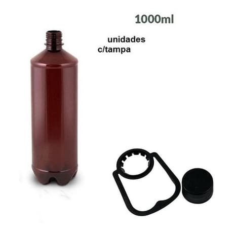 Growler Pet 1 Litro Ambar Com Alça E Tampa Kit C 16 Unidades