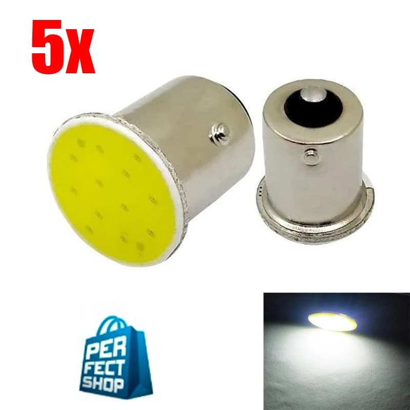 5x Lampada Cob Led Ré Ba15s 1 Polo P21w 1156 1141 Branco 12v