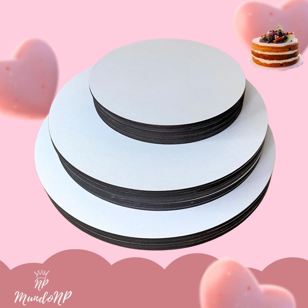 Cake Board 20cm em Mdf Branco 3mm Borda Liso Com 10 und  Tabuleiro para bolo Prato para bolo, souplat Branco mdf branco