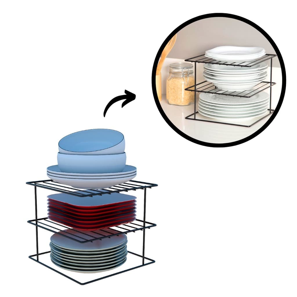 Suporte Porta Pratos Organizador Prateleira Pratos Armário Cozinha Aramado Aço Reforçado Vertical Quadrado Di Carlo