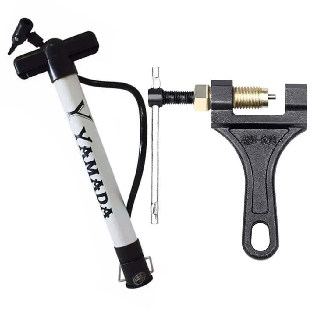 Chave Extrator De Corrente De Moto Saca Pino Tamanho 420/530 + Bomba De Encher Pneu De Bike Alumínio 30cm Yamada Ciclismo