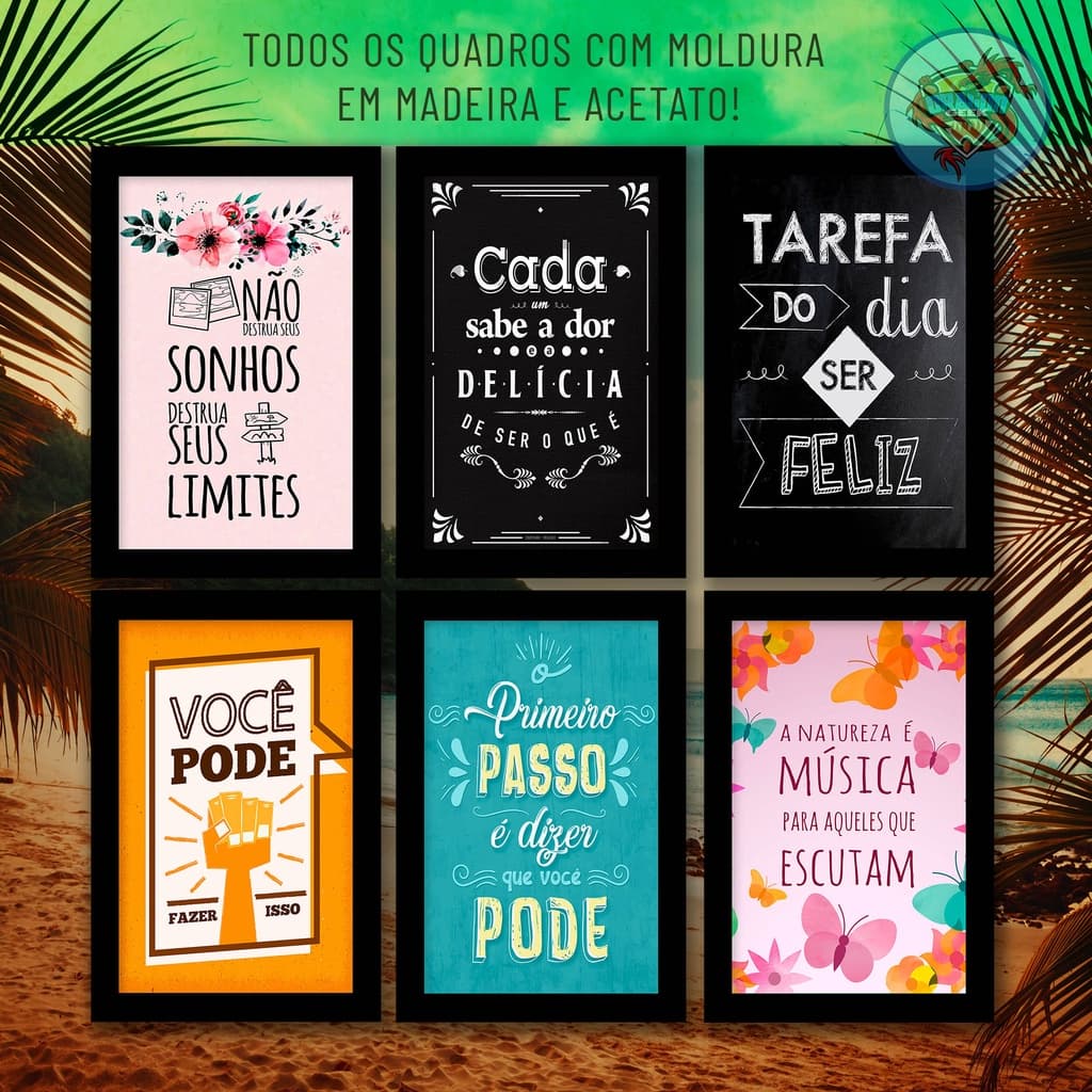 quadros decorativos sala Tema Frases Motivacionais Lote 01 motivacao bom humor personalizados placa decorativa
