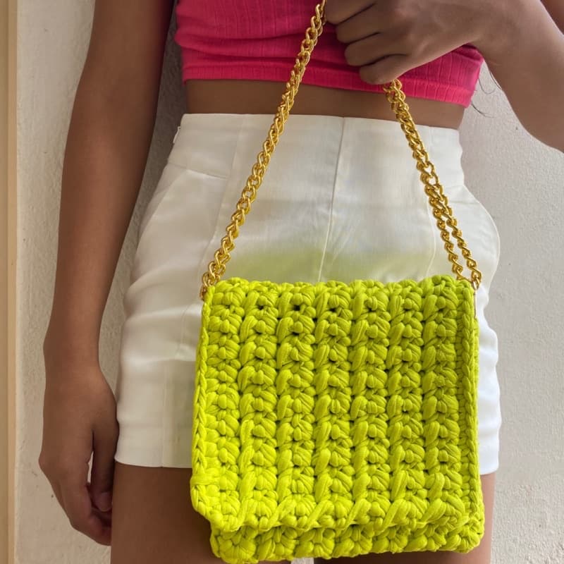 Bolsa de crochê/ Bolsa de fio de malha/ Bolsa de festa/ Bolsa de ombro/ Bolsa com alça de corrente/ bolsa colorida