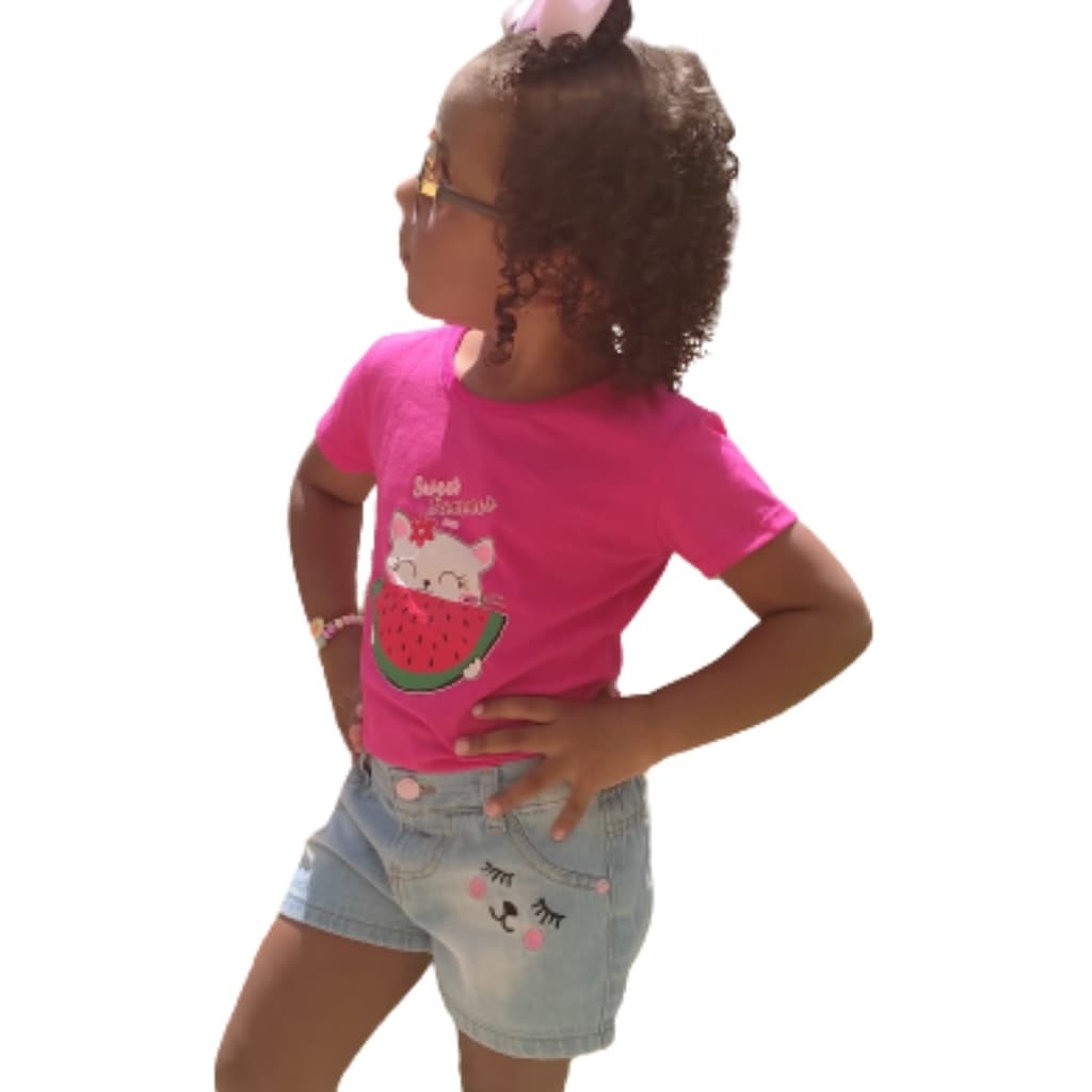 Conjunto Infantil  T-shirt Menina e Short Jeans, Conjunto Jeans Feminino Infantil ,Conjunto Menina Verão