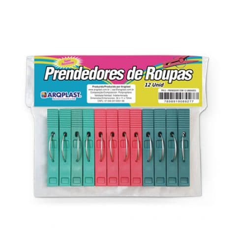 Prendedor de Roupas Mordida Forte  Com 12 Unidades  PR12PM Arqplast