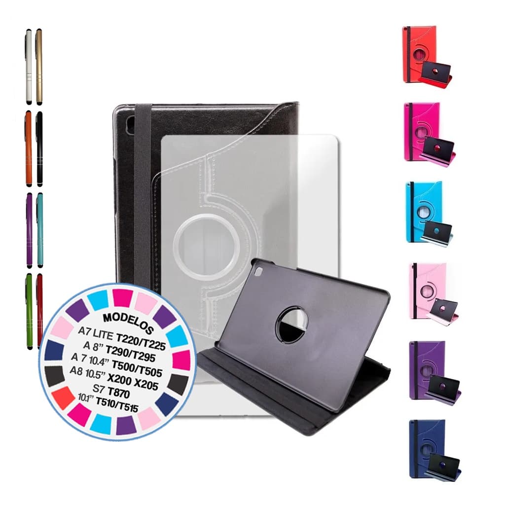 Capa para Tablet Samsung Tab A 8'' / 8.7'' / 10.1'' / 10.4'' / 10.5" / 11''' - ( T500 T505 / T515 T510 / T290 T295 / A7 LITE T225 T220 / A8 X200 X205 / S7 T870 )  COM GIRO 360° + Película Vidro + Caneta Touch