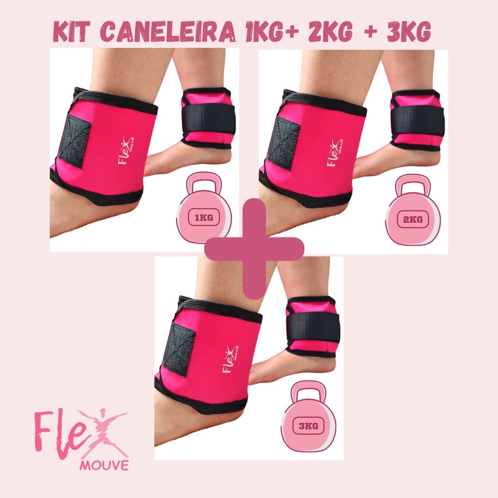Kit Caneleira Peso Tornozeleira 1kg + 2kg + 3kg Rosa Exercício Musculação Envio para todo o Brasil!