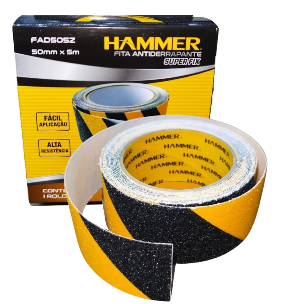 FITA ANTIDERRAPANTE DEMARCAÇÃO 50MM X 5M PRETO AMARELO ZEBRADA HAMMER