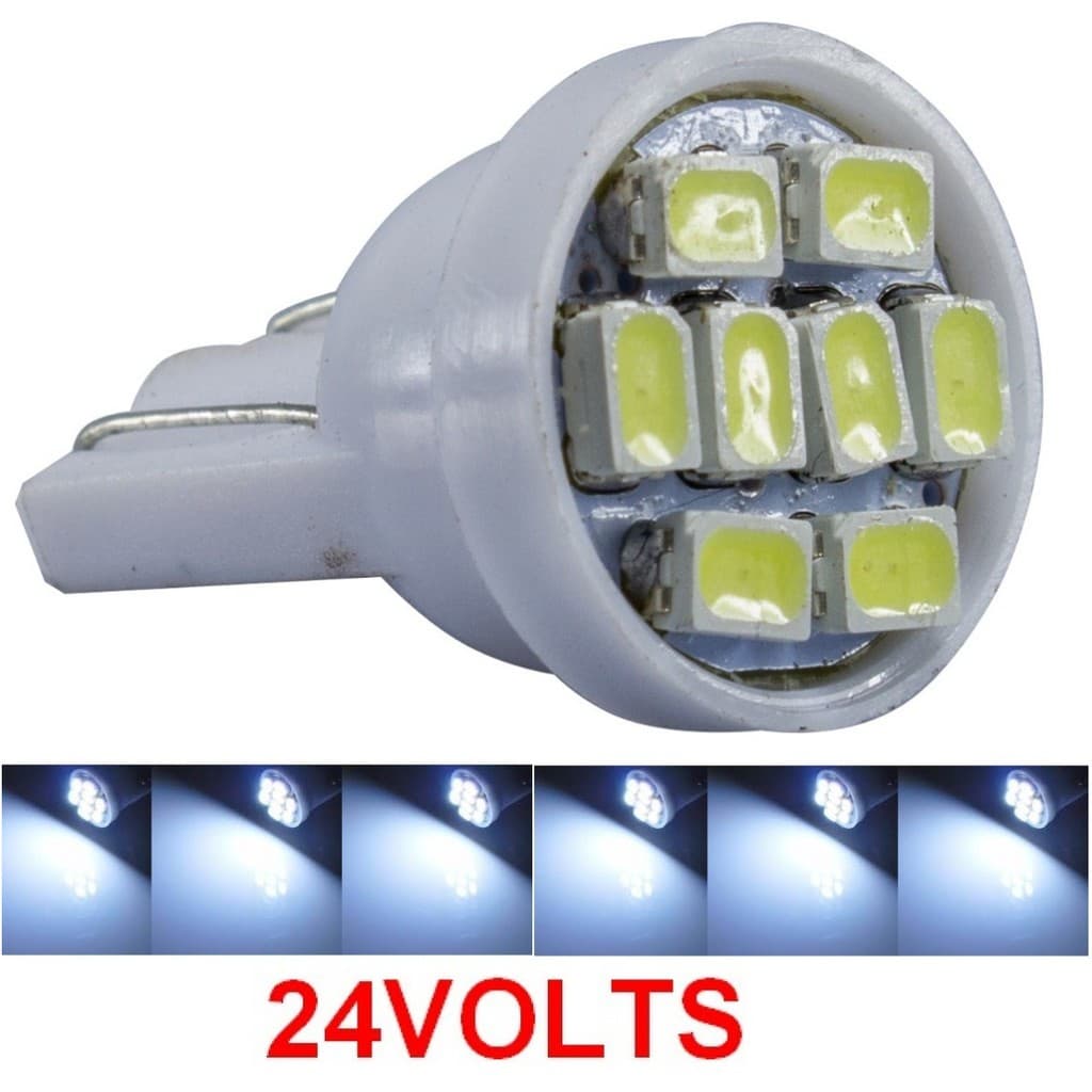 10x Lâmpada Pingo T10 8 Leds 24v Placa Mala Teto Farolete Lanterna Caminhão Ônibus - 24 Volts