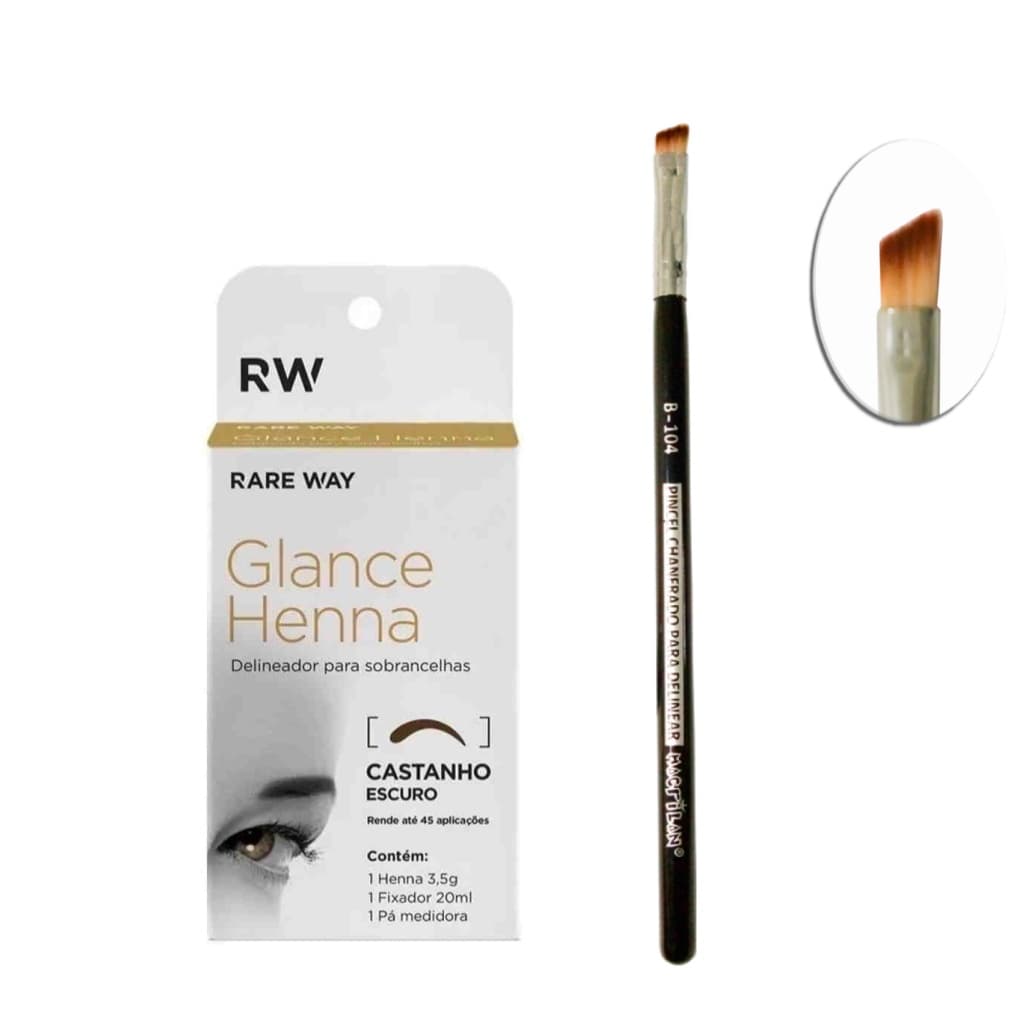 Kit Henna Glance Sobrancelha e Pincel Aplicador Profissional Chanfrado Macrilan