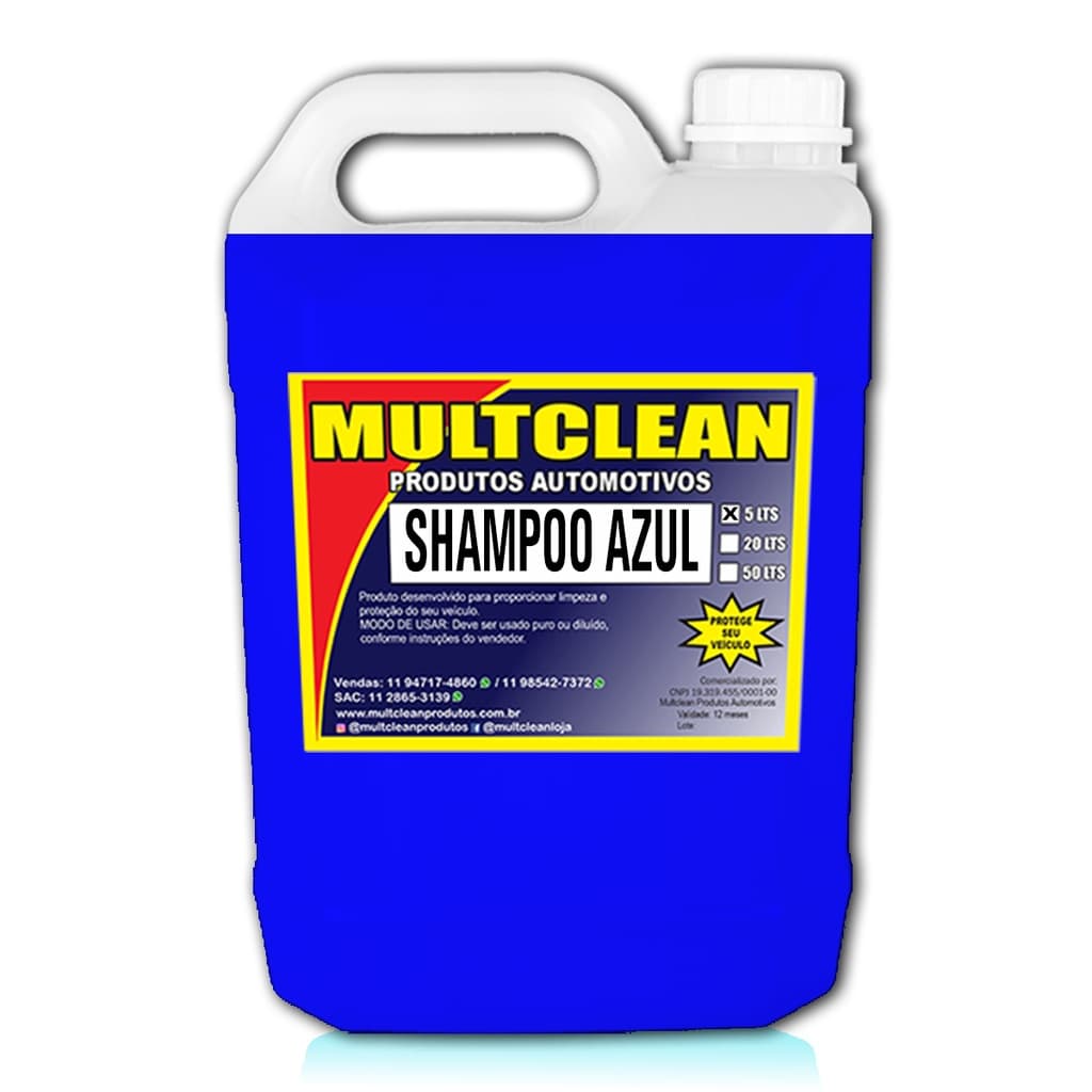 Shampoo Com Cera Carnauba e Resina Automotivo Ducha Azul Espuma Detergente Lavar Auto Carro Moto Concentrado 5 Litros