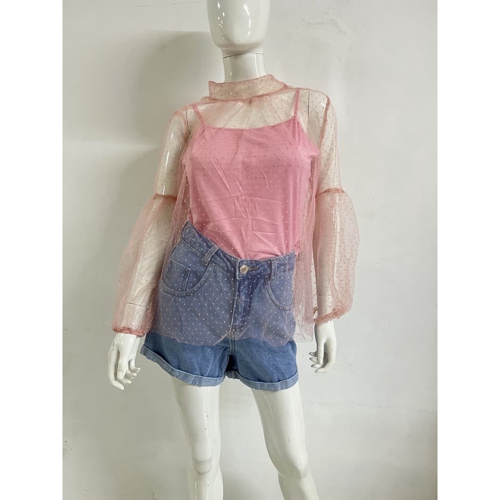 Blusa Tecido Tulê Transparente/Regata Segunda Pele