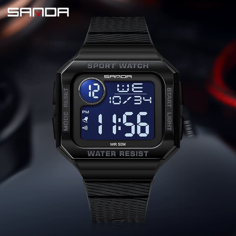 SANDA Square Cronômetro De Tela Grande Moda Luxuoso Casual Impermeável Relógio Masculino