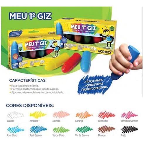 Giz de Cera Meu 1º Giz 06 - 12 Cores Acrilex