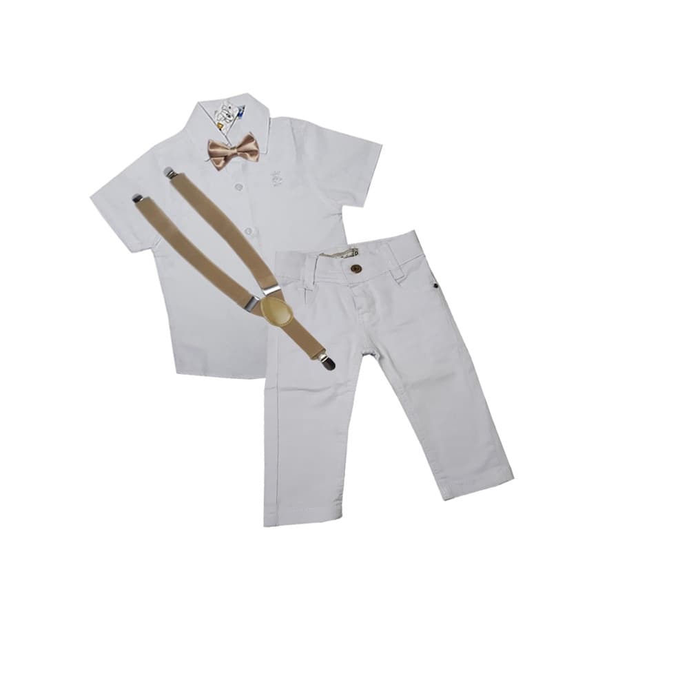 Conjunto Infantil De Batizado Menino Com Gravata Borboleta Camisa Manga Curta