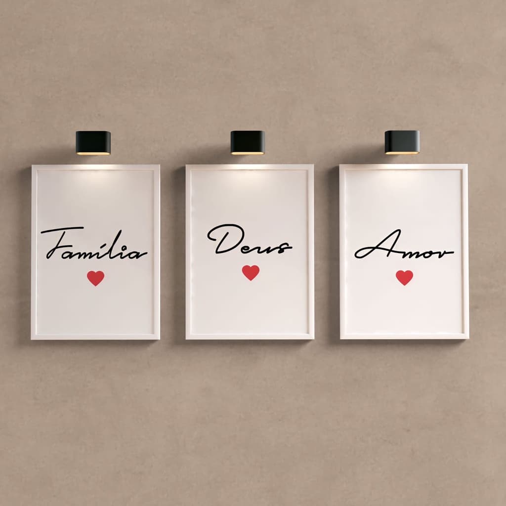 Kit 3 quadros quadrinhos familia Deus amor decoração sala quarto presente