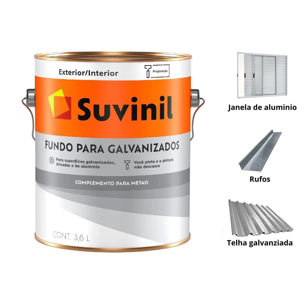 Fundo para Galvanizados Branco 3,6 Litros Suvinil - Exterior / Interior