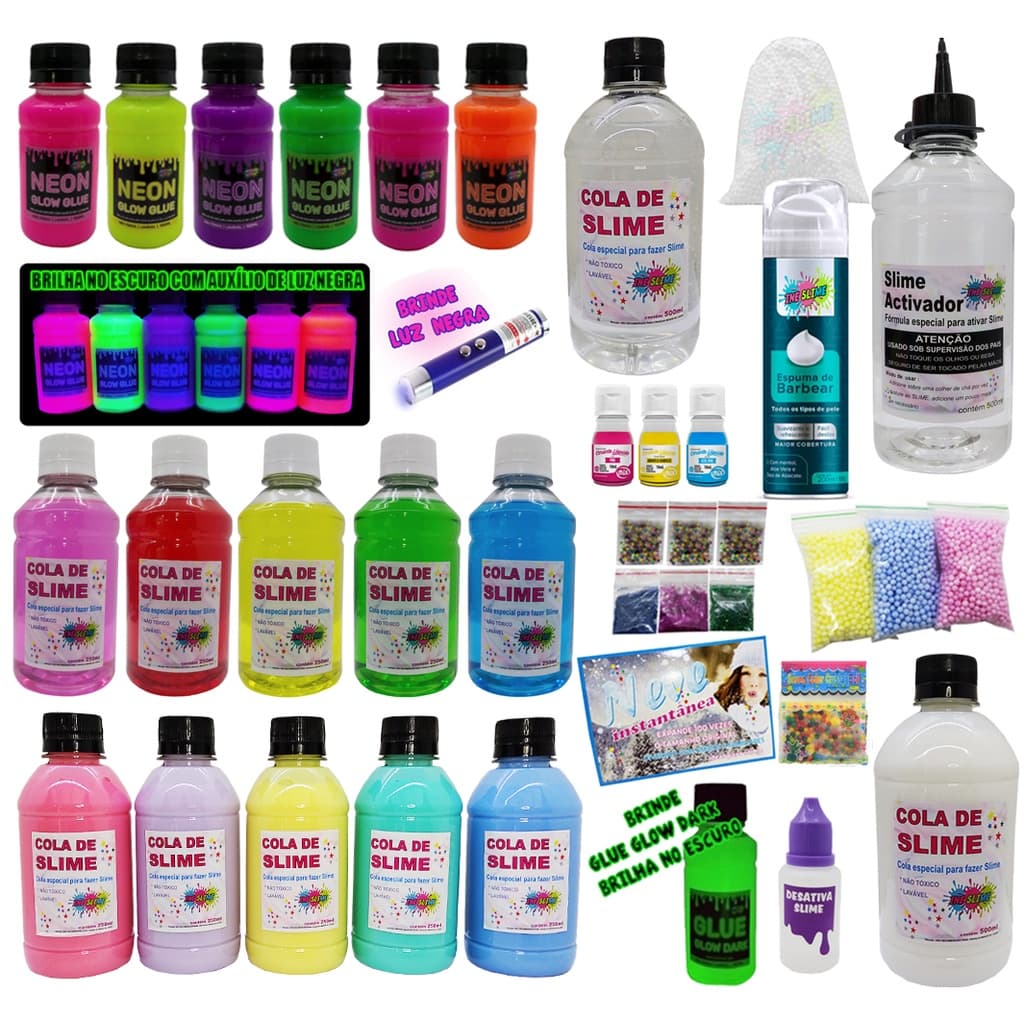 Kit Slime Completo Colas Coloridas e Neon - Lançamento Ine Slime