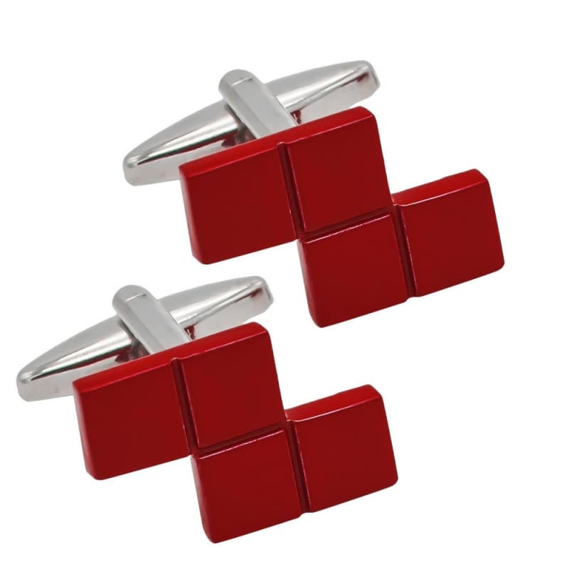 Acessórios de Moda: Abotoaduras Vermelhas com Acabamento em Verniz, Abotoaduras de Metal com Letra Z Tetris, Abotoaduras