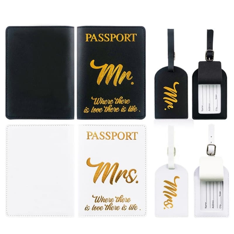 Porta-Passaporte De Couro Estone Cobre Conjunto De Etiquetas De Bagagem Casal Amante Casamento Fofo