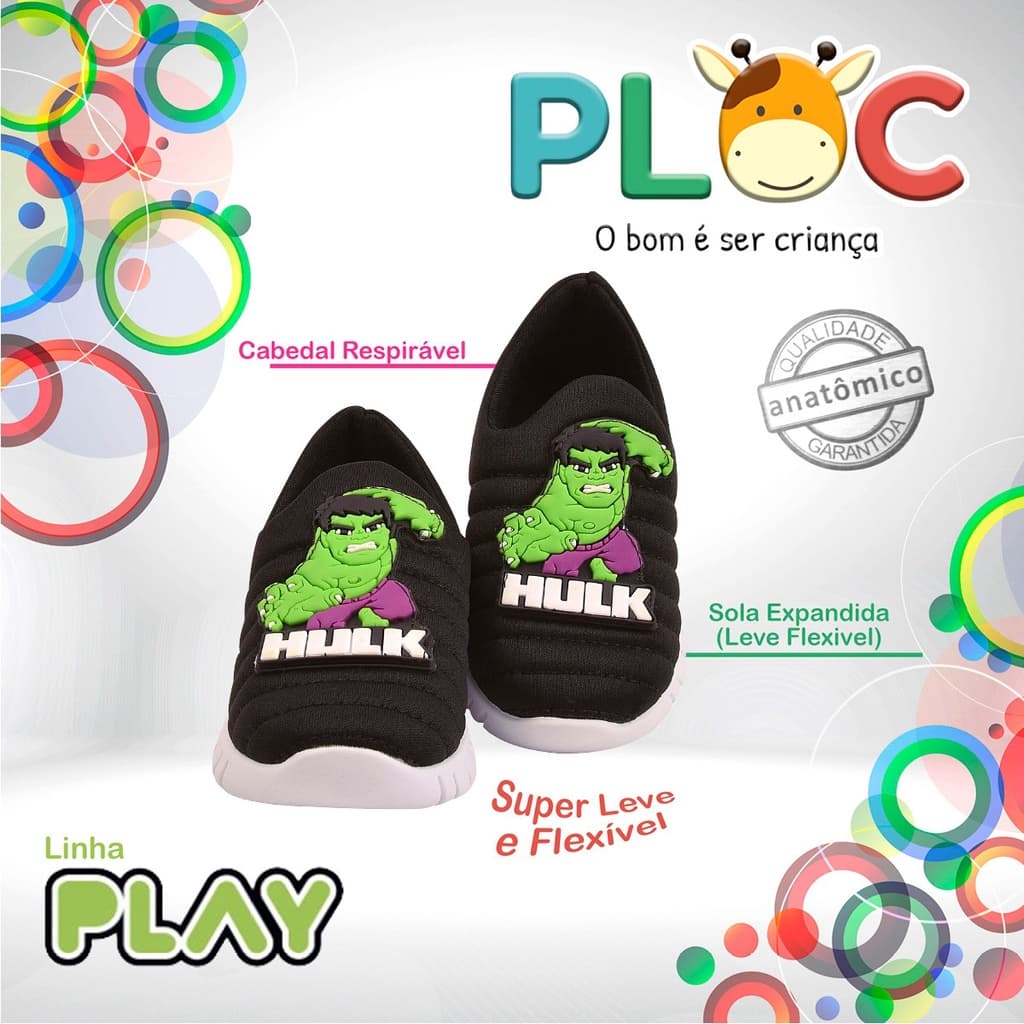 Tênis Infantil Menino Meia Calce Fácil Leve Flexível Confortável Anatômico PLOC P59 - HULK BABY