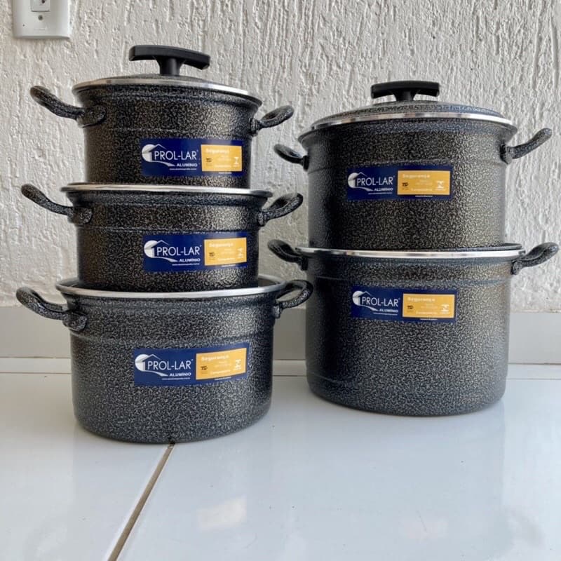 Jogo de Panelas com 5 peças GRANDES em Alumínio Resistente com ALÇAS EM ALUMINIO