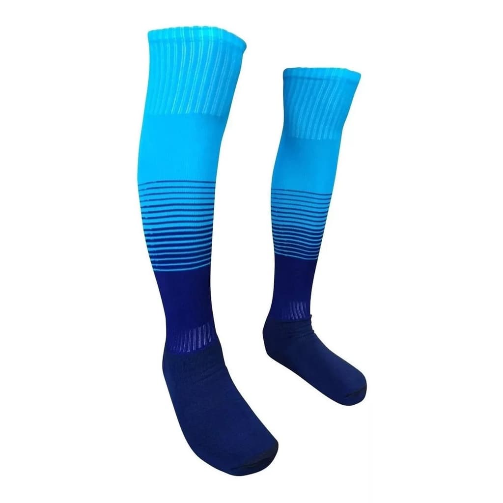 Kit 20 Pares Meião Futebol Degrade Azul Turquesa C/ Marinho ADULTO 38-43