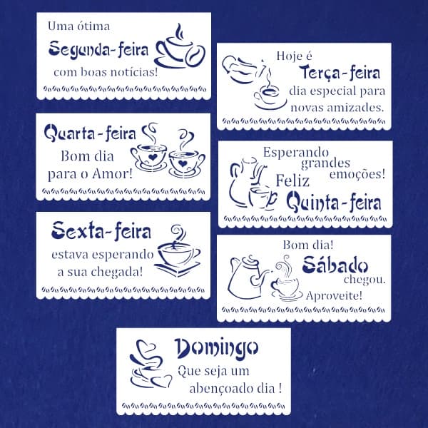 Stencil para Pintura Kit Semaninha Café - 15x30 cm 7 pçs