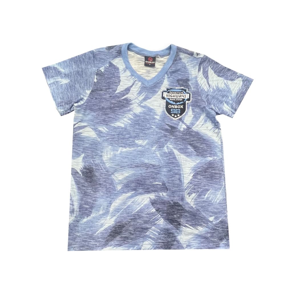 Camiseta Slim Fit Masculina Gola V Manga Curta Flamê Bordado Lateral Paetê Onbox