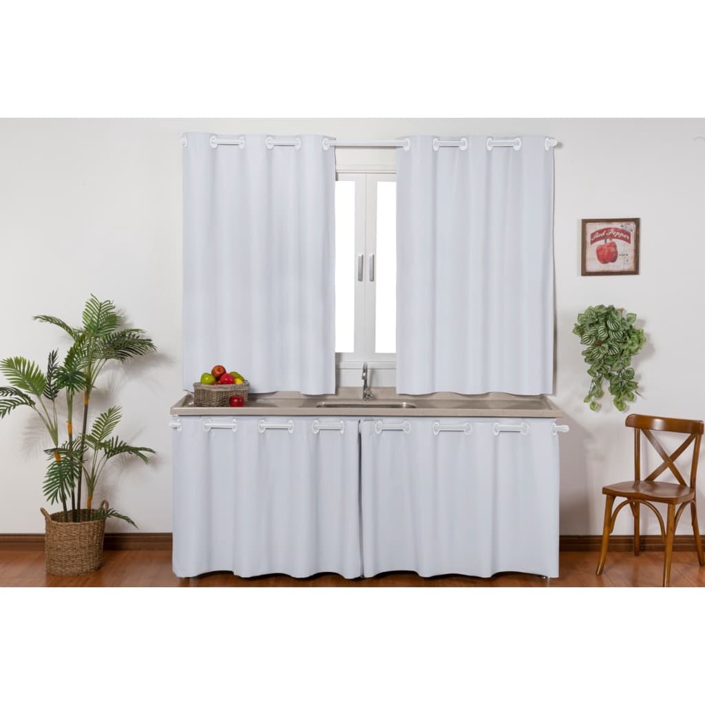 Kit Jogo De Cozinha Cortina Janela Blackout + Cortina de Pia Impermeável