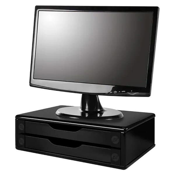 Suporte Para Monitor De Mesa Em Mdf Black Piano Com 2 Gavetas Black Piano Souza