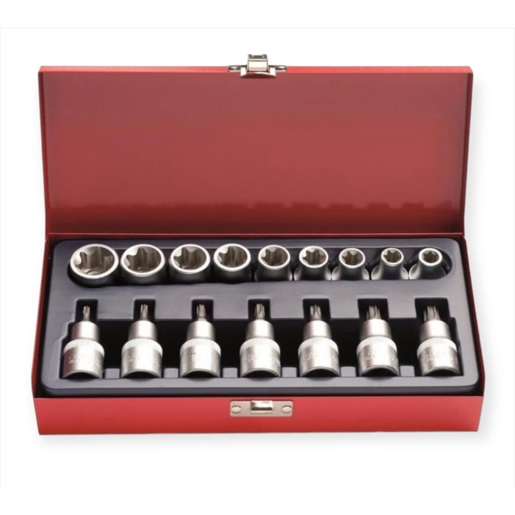 Jogo Soquete Torx Femea E Macho 1/2'' 16 Pecas Profissional CRV Com Maleta