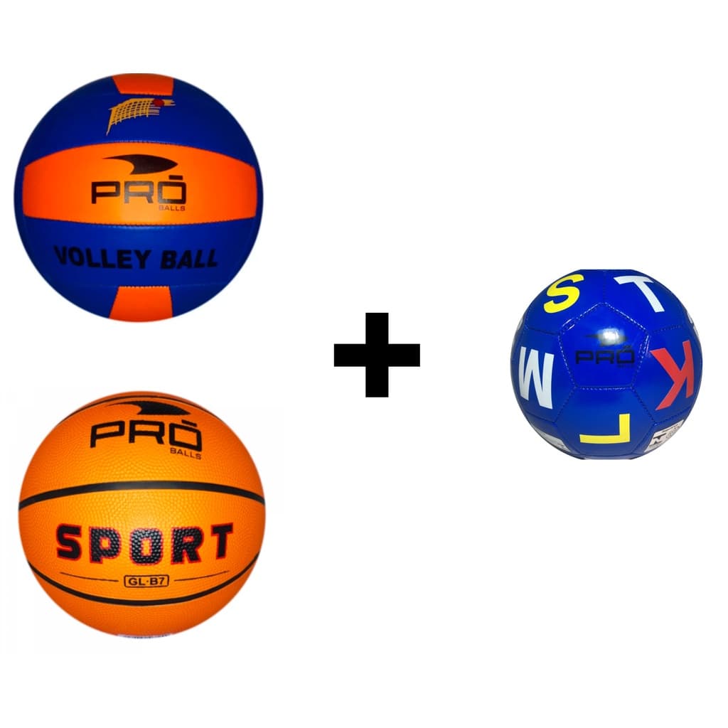 Kit MultiEsportes: 1 Bola de Basquete Nº7 Oficial + 1 Bola Vôlei de Praia/Quadra+ 1 Mini Bola  Nº2