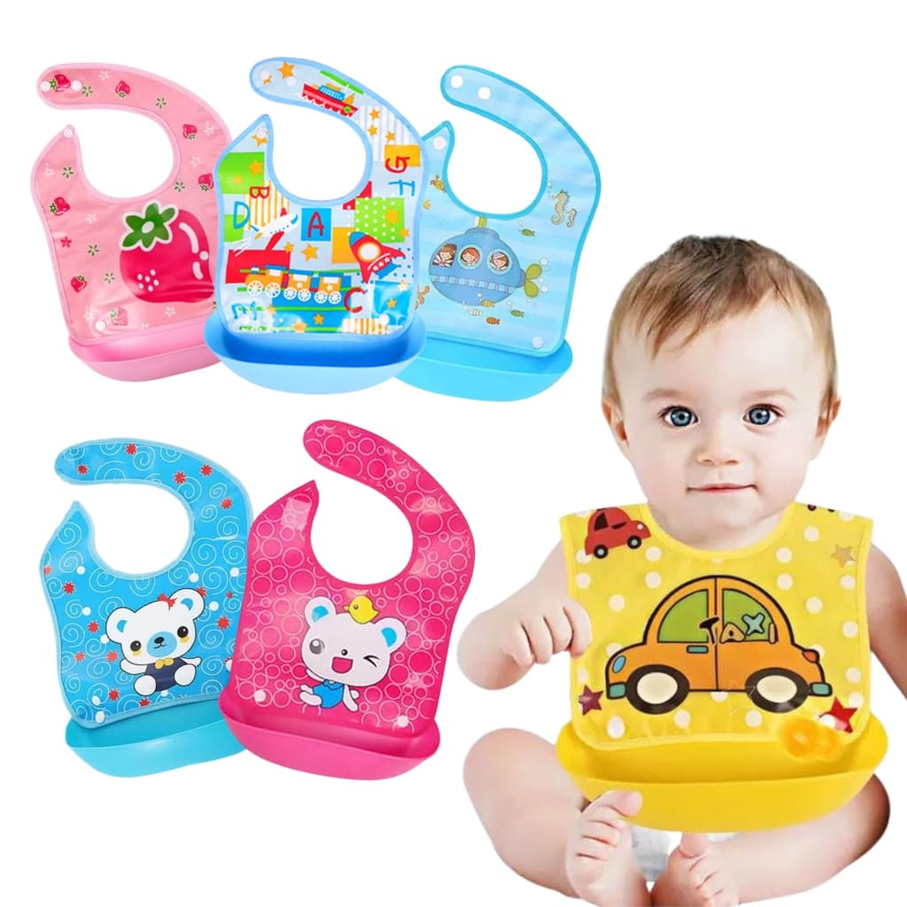 Babador Refeição Base Silicone Á Prova D'água Pega E Coleta Migalhas Bebê Infantil