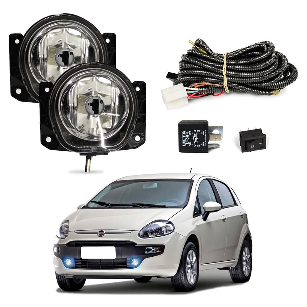Kit Farol de Milha Punto 2007 a 2017 Farol Auxiliar de Carro Lente de Vidro Neblina Automotivo